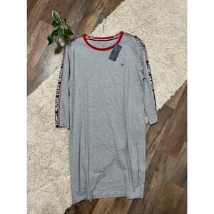 Tommy Hilfiger Size Large Gray Logo 3/4 Sleeve Mini T-Shirt Dress NWT